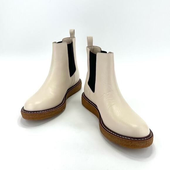 J. Crew Off White Chelsea Boots Size 7 Genuine Leather Flat Platform Booties New - Picture 12 of 13